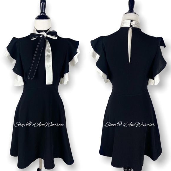 Cinq a Sept NWT ruffle sleeve tie neck mini dress *Shop@iAmWarrior - Picture 7 of 15